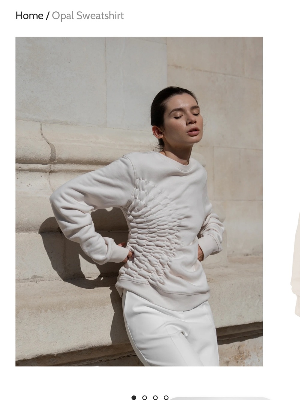 Georgia Hardinge- Opal Sweatshirt - Cream Gathered-Detail Women's Sweatshirt